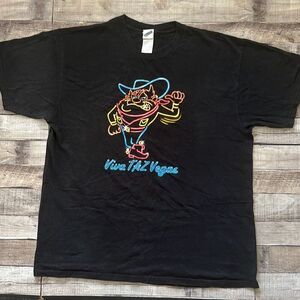 Vintage 90s Taz “Viva Taz Vegas” Black Graphic Neon Warner Bros Tshirt | Men’s X